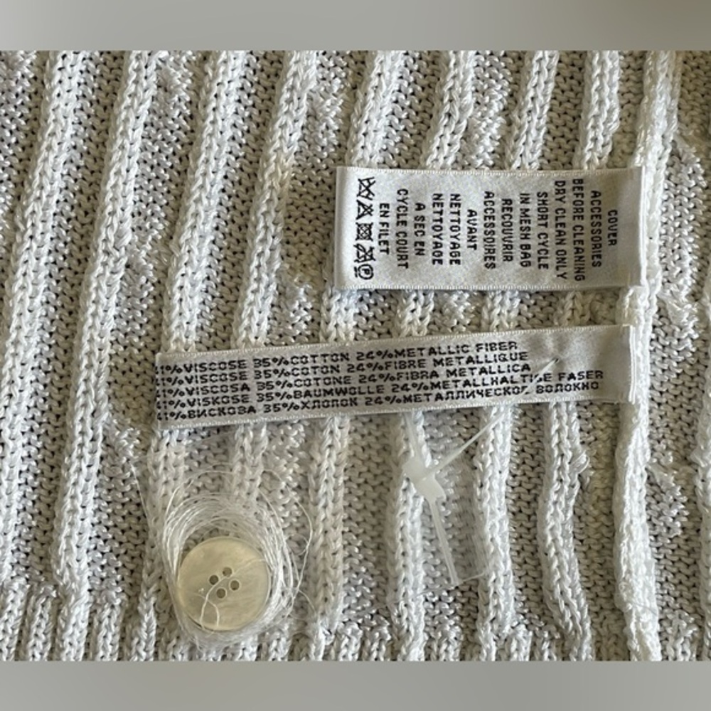 Ralph Lauren Black Label White Metallic Cable Knit Cardigan size Medium - Picture 9 of 13